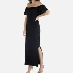 24seven Comfort Maxi Dress Women Large Black Off Shoulder Ruffle Neckline Casual